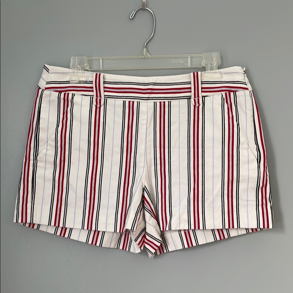 LOFT Women’s Shorts: Red, Black, and Blue Stripe, Size 4